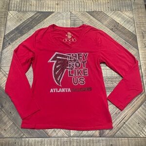 Atlanta Falcons They Not Like Us long-sleeve V-neck red shirt with rhinestones